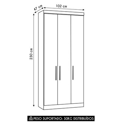 Guarda Roupa Modulado 102cm Com 3 Portas Taiga Branco L01 - Mpozenato