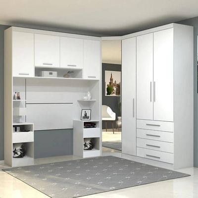 Guarda Roupa Solteiro Modulado Cp04 Taiga Branco L01 - Mpozenato