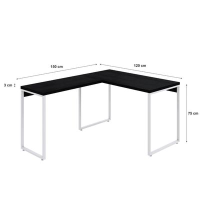 Mesa Em L Office 120x150x75cm Kuadra Preto ônix - Est.branca
