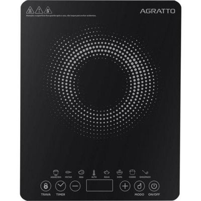 Cooktop Portátil Indução Agratto F002 1 Boca Vitrocerâmica com Touch Preto 220V