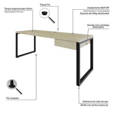 Mesa Presidente C-01 Gav. 190x70x75cm Yon - Ciliegio-est.preta Ciliegio-est.preta