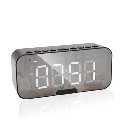 Relogio Despertador Digital Caixa De Som Bluetooth Radio Espelhado Usb Led G10 Preto