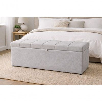 Recamier Calçadeira Baú Carla Para Quarto Cama Casal 140 Cm Suede Prata Do Lar Móveis E Decoração
