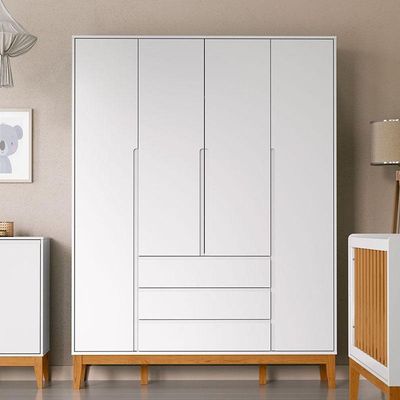 Berço Americano Multifuncional Formare E Guarda Roupa Nature Clean 4 Portas Branco Freijó Eco Wood - Matic