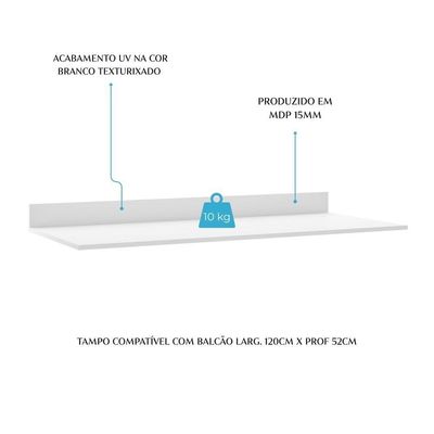 Tampo Para Balcão De Cozinha 120cm Menu Móveis Branco