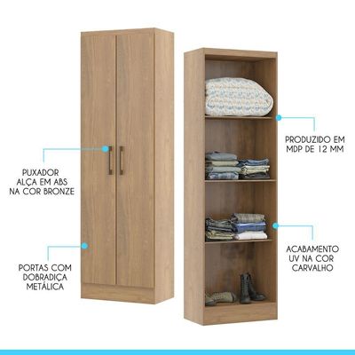 Armário De Lavanderia Multiuso Com 2 Portas Menu Móveis Carvalho