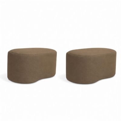 Kit 2 Puff Orgânico Curvo Feijão Sala Redondo Confortável Moderno Suede Capuccino