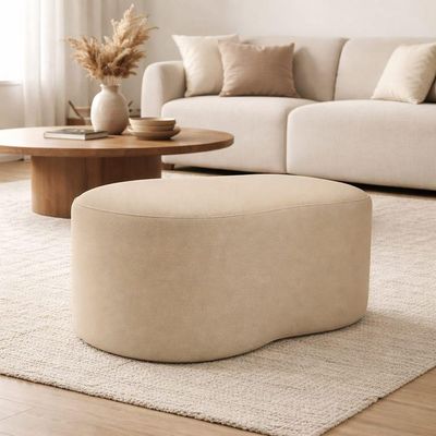 Puff Orgânico Curvo Feijão Sala Redondo Confortável Quarto Moderno Linho Bege