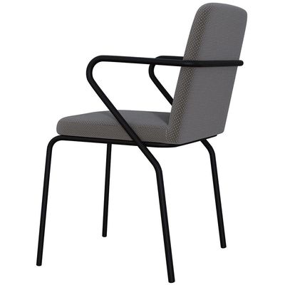 Kit 02 Cadeiras Estofada Para Sala De Jantar Com Braço Loft Preto C01 Linho Fendi Cinza - Lyam Decor