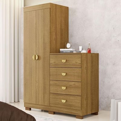 Cômoda Para Quarto 2 Portas 4 Gavetas 120cm Tulsa V01 Nature - Lyam Decor