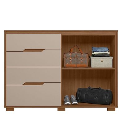 Comoda Texas 4 Gavetas Sapateira Carvalho Com Fendi - Moval