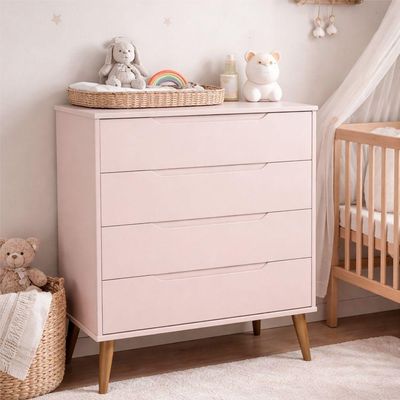 Comoda Gaveteira Elfe Retro 4 Gavetas Rosa Fosco - Moveisaqui