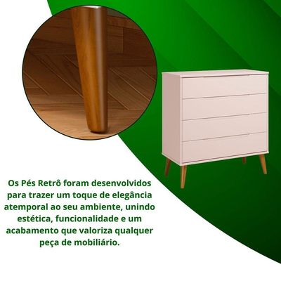 Comoda Gaveteira Elfe Retro 4 Gavetas Rosa Fosco - Moveisaqui