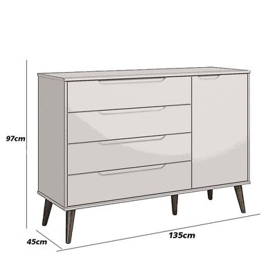 Comoda Sapateira Elfe Retro 1 Porta 4 Gavetas Branco Fosco Com Savana - Moveisaqui