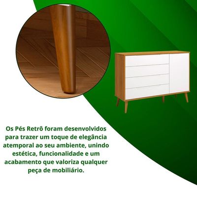 Comoda Sapateira Elfe Retro 1 Porta 4 Gavetas Branco Fosco Com Savana - Moveisaqui