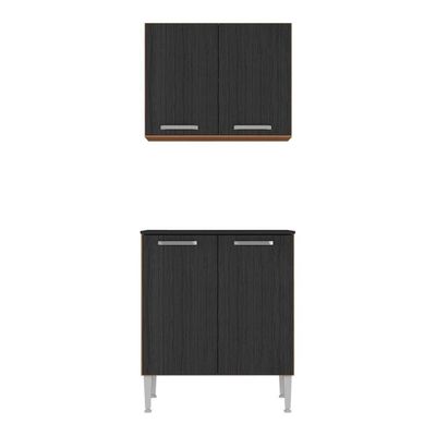 Kit Armário De Cozinha Aéreo Com Balcão 70cm 4 Portas Pequim Multimóveis Mp2380 Madeirado/preto