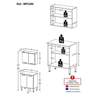 Kit Armário De Cozinha Aéreo Com Balcão 70cm 4 Portas Pequim Multimóveis Mp2380 Madeirado/preto