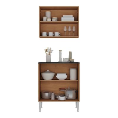 Kit Armário De Cozinha Aéreo Com Balcão 70cm 4 Portas Pequim Multimóveis Mp2380 Madeirado/preto