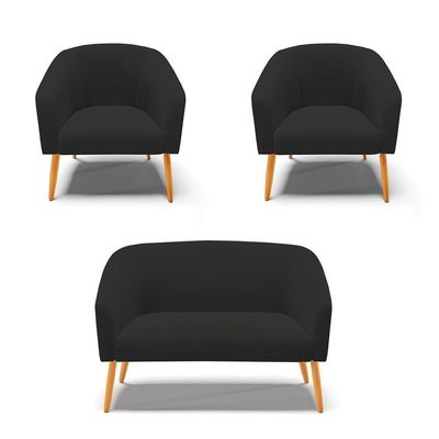 Kit 1 Namoradeira E 02 Poltronas Pés Palito Castanho Preto