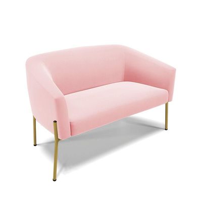 Sofá Namoradeira E Poltrona Pé De Ferro Dourado Stella Suede D03 - D'rossi Cor Rosa Bebê