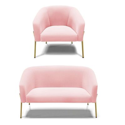 Sofá Namoradeira E Poltrona Pé De Ferro Dourado Stella Suede D03 - D'rossi Cor Rosa Bebê