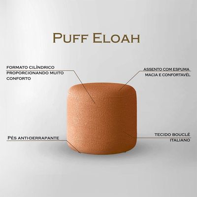 Kit 2 Puffs Orgânico Ello Design Sofisticado Em Tecido Bouclé Italiano Terracota