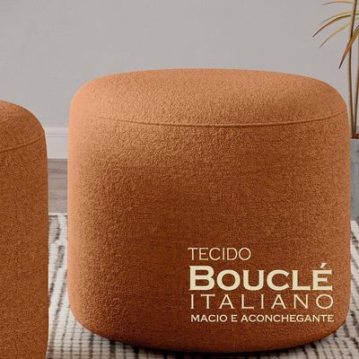 Kit 2 Puffs Orgânico Ello Design Sofisticado Em Tecido Bouclé Italiano Terracota