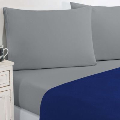 Jogo De Cama Malha Lençol 100% Algodão Gran Moratta 4 Peças Casal - Azul Royal/Cinza