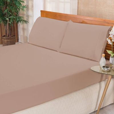Jogo De Cama Ponto Palito Percal 180 Fios Elegance King 03 Peças - Caqui