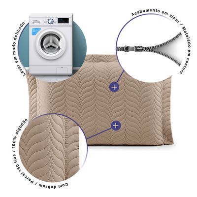 Porta Travesseiro Avulso 70cm x 50cm Com Debrum 1 Peça Paris Matelado  Percal 150 Fios 100% Algodão - Cáqui