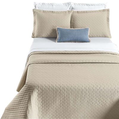 Kit Cobre Leito Colcha Quality King 3 Peças Percale 200 Fios Bordado - Cáqui