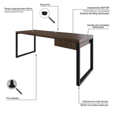 Mesa Presidente C-01 Gav. 190x70x75cm Yon - Nogueira-est.preta Nogueira-est.preta