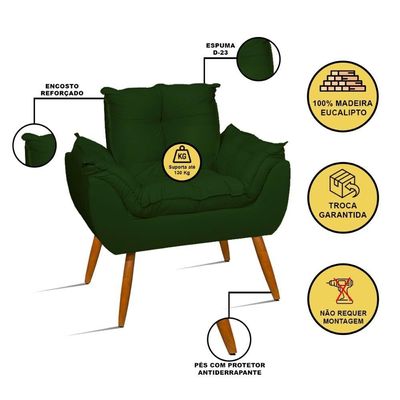 Kit 2 Poltronas + Namoradeira + Puff Opala Decorativa Balaqui Verde