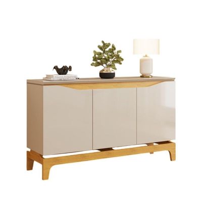 Buffet Aparador Joile Clássico Contemporâneo 3 Portas MDF MDP 136CM Off White