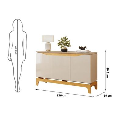 Buffet Aparador Joile Clássico Contemporâneo 3 Portas MDF MDP 136CM Off White