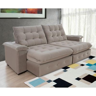 Sofá 3 Lugares Coliseu 2.00m Retrátil E Reclinável Super Pillow - Avelã