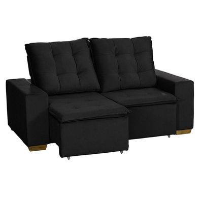 Sofá 3 Lugares 1.90 Mt Com Molas Retrátil E Reclinável Preto