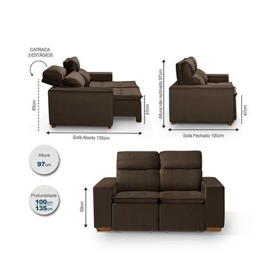 Sofá 2 Lugares 150cm Com Molas, Retrátil E Reclinável Marrom