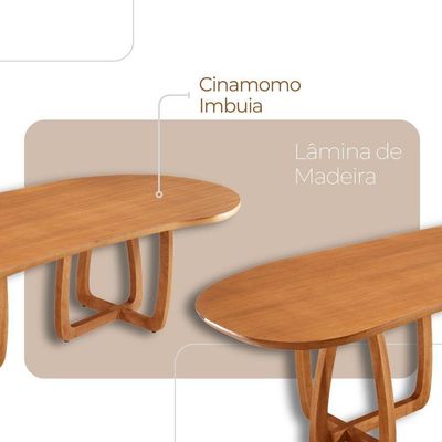 Mesa Para Sala De Jantar Flora 220cm Tampo Orgânico Laminado Cinamomo Imbuia