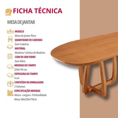 Mesa Para Sala De Jantar Flora 220cm Tampo Orgânico Laminado Cinamomo Imbuia