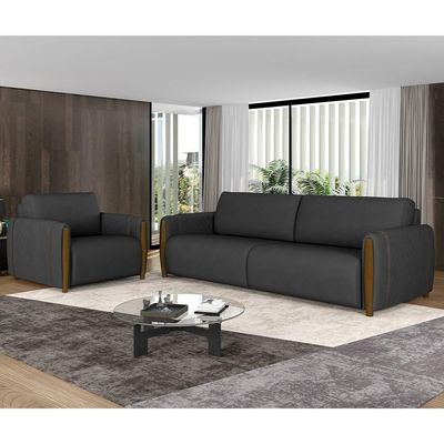 Conjunto Sofá 3 Lugares 223cm E Poltrona 98cm Amaranto M22 Pu Preto - Mpozenato