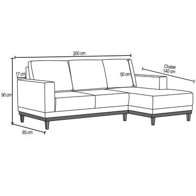 Sofá 3 Lugares 200cm Living Com Chaise Direito Sala De Estar Kayrós D05 Sintético Preto - Mpozenato