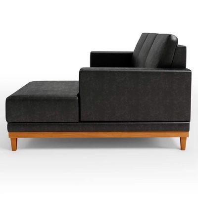 Sofá 3 Lugares 200cm Living Com Chaise Direito Sala De Estar Kayrós D05 Sintético Preto - Mpozenato