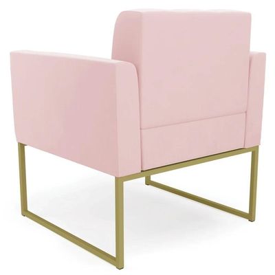 Poltrona Decorativa Base Industrial Dourado Ana Suede Rosa Bebê - Ibiza