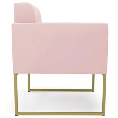 Poltrona Decorativa Base Industrial Dourado Ana Suede Rosa Bebê - Ibiza