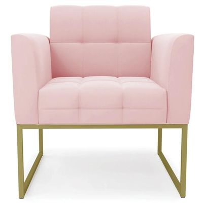 Poltrona Decorativa Base Industrial Dourado Ana Suede Rosa Bebê - Ibiza