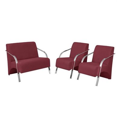 Conjunto Vênus Braço Alumínio D Salla 2 Poltronas De 1 Lugar E 1 De 2 Lugares Suede