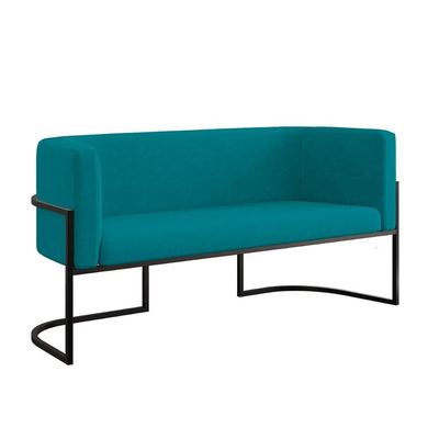 Sofá 2 Lugares Com Base De Metal Preto Reforçada Azul Turquesa