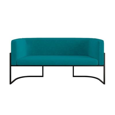 Sofá 2 Lugares Com Base De Metal Preto Reforçada Azul Turquesa