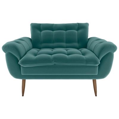 Sofá 2 Lugares Pequeno 1,25 Pés Em Madeira Maciça Xangai Veludo Verde Menta Matrix Veludo Verde Menta